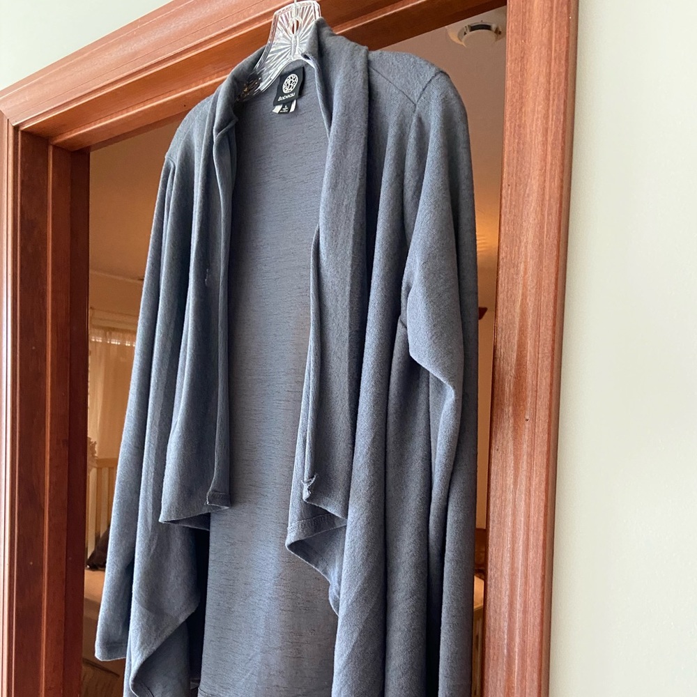 Gray cardigan with draped front.  Size L